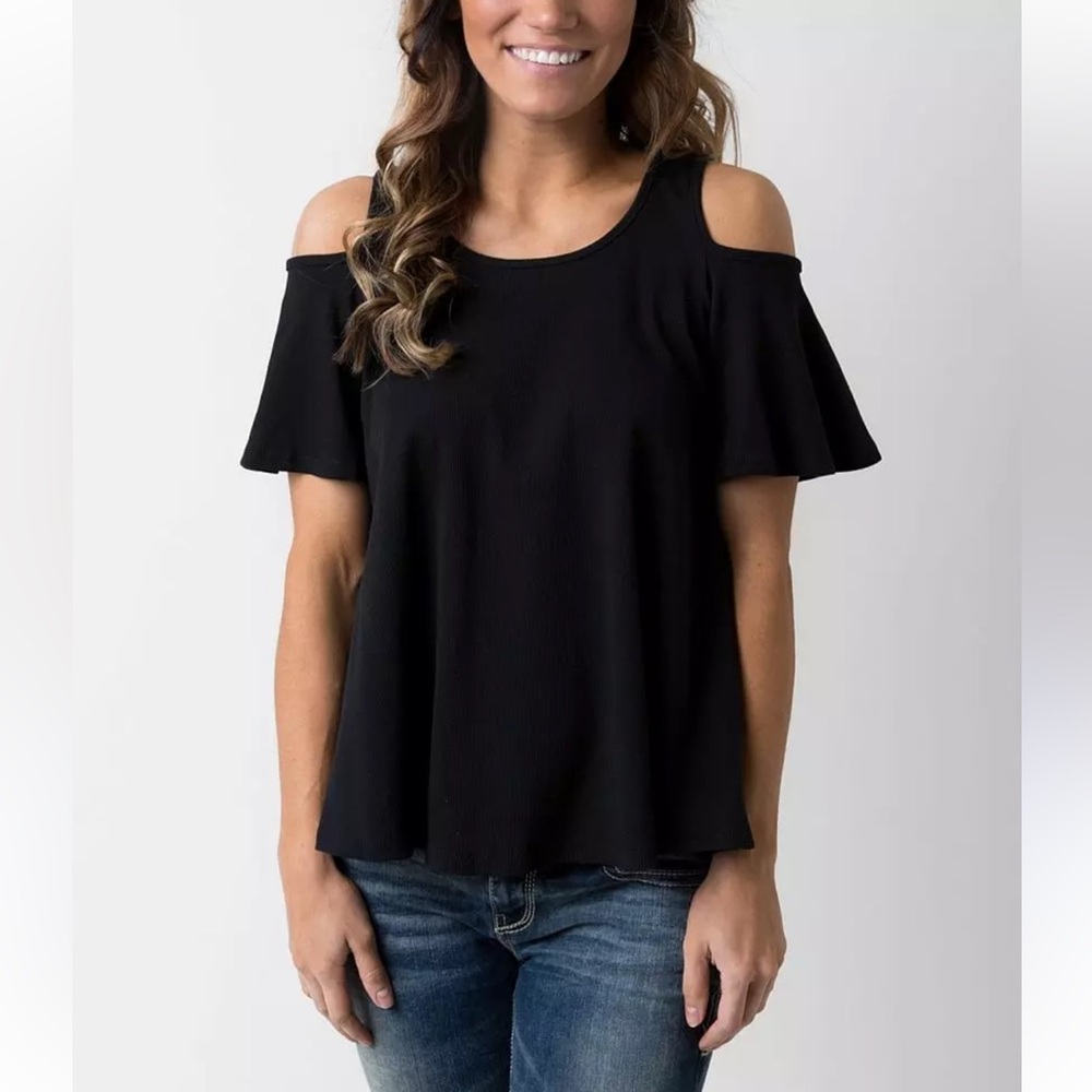 Bobeau Black Cold Shoulder‎ Top. Size PS(420)